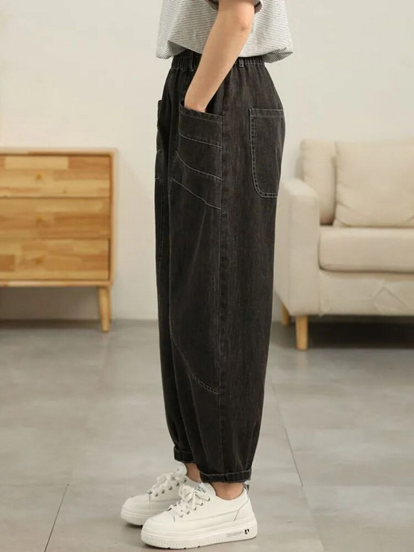 Modré háremové džínsy, letné jarné džínsy po členky, džínsové nohavice s vysokým pásom, vrecovité, jednofarebné, základné, dámske módne nohavice