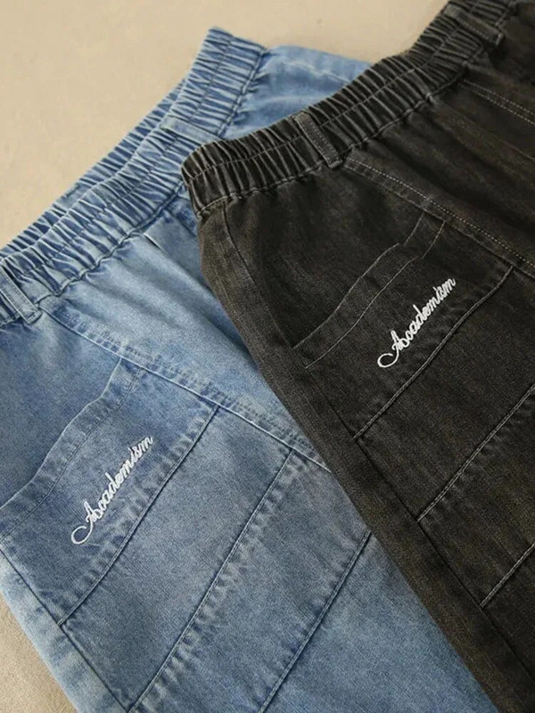 Modré háremové džínsy, letné jarné džínsy po členky, džínsové nohavice s vysokým pásom, vrecovité, jednofarebné, základné, dámske módne nohavice