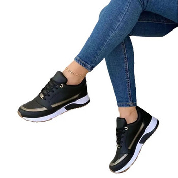 Дамски маратонки Ежедневни обувки Спортни плоски дамски обувки с връзки Дишащи женски вулканизирани обувки Обувки за бягане и ходене