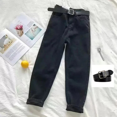 Nové dámske džínsy s vysokým pásom, voľné ležérne kórejské džínsy pre mamičky, vintage dámske džínsové nohavice, plus veľkosť Pantalon s opaskom