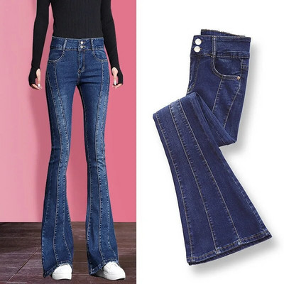 Ново улично облекло Patchwork Skinny Flare Jeans Vintage еластичен деним панталон с камбана Дамски модни каубойски панталони за почистване
