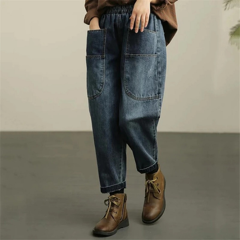 Vintage Do Old Harem Baggy Jeans Casual Denim Nohavice Dámske Capris Elastické Vysoký Pás Vaqueros Kórejské Pantalon Streetwear Nohavice