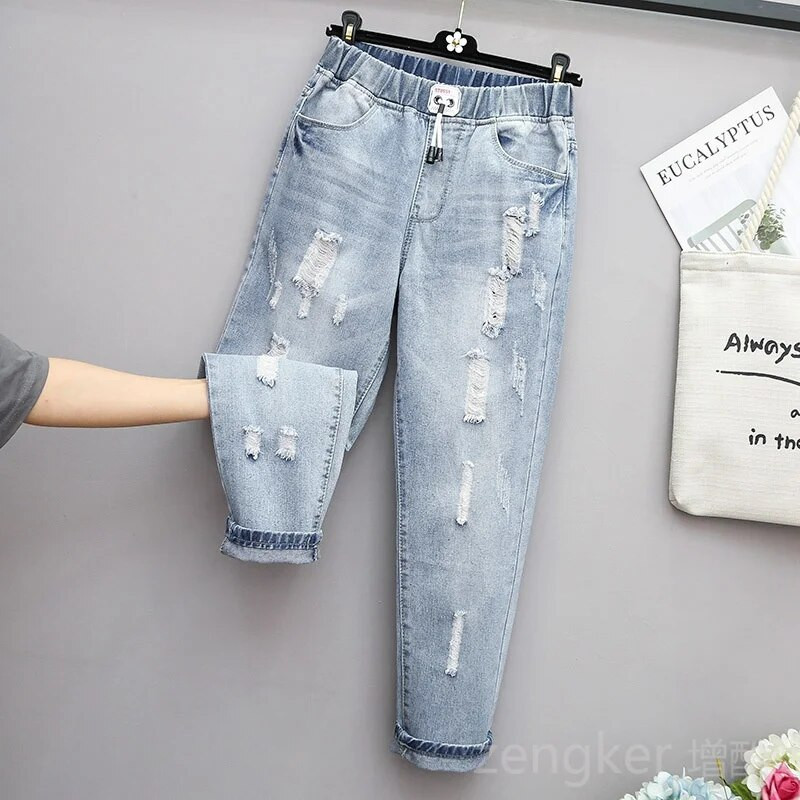 Blugi de marime mare, pantaloni harem largi, pantaloni noua gaura 5XL 4XL pantaloni cu talie înaltă, plus blugi rupti pentru femei