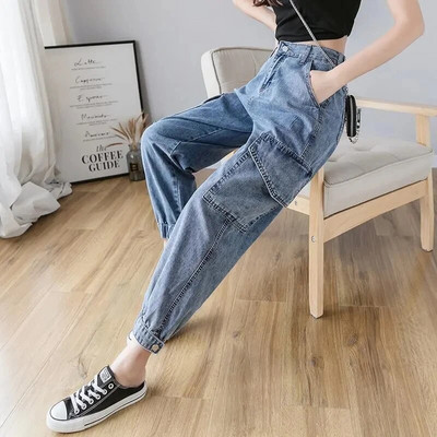 Blugi Harem Boyfriend de epocă, supradimensionați, 5xl, cu talie înaltă, pentru femei, pantaloni cargo din denim, pantaloni casual de modă Pantalones De Mujer