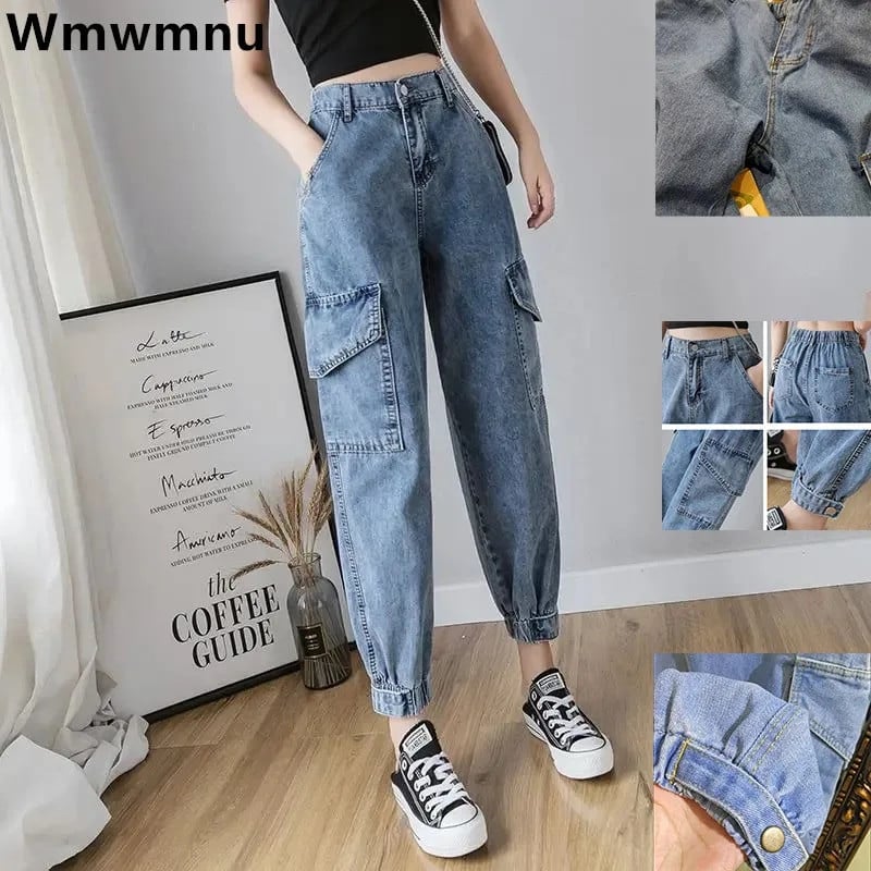 Blugi Harem Boyfriend de epocă, supradimensionați, 5xl, cu talie înaltă, pentru femei, pantaloni cargo din denim, pantaloni casual de modă Pantalones De Mujer