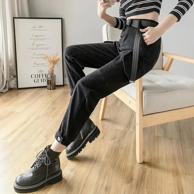 Blugi Harem Boyfriend de epocă, supradimensionați, 5xl, cu talie înaltă, pentru femei, pantaloni cargo din denim, pantaloni casual de modă Pantalones De Mujer