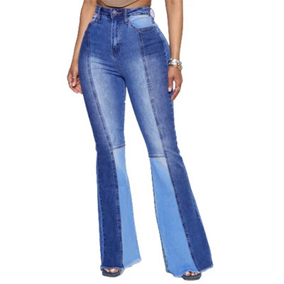 Moda cu talie înaltă, blugi evazați, spălați, pentru femei, ocazional pentru navetiști, pantaloni din denim cu picioare largi, pentru femei, șic, cu blocare a culorii, pantaloni mozaic