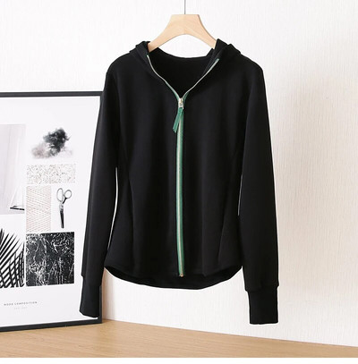 M-XXL Hanorac cu fermoar y2k Femei Toamnă Iarnă Nou cu mânecă lungă Cardigan lejer casual Hanorace Moda feminină Alb Negru Îmbrăcăminte