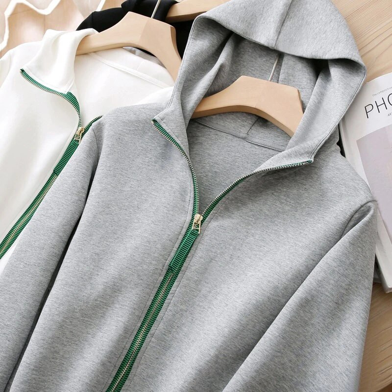 M-XXL Hanorac cu fermoar y2k Femei Toamnă Iarnă Nou cu mânecă lungă Cardigan lejer casual Hanorace Moda feminină Alb Negru Îmbrăcăminte