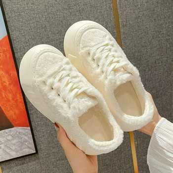 Вълнени обувки Дамско зимно облекло Бели памучни обувки 2023 г. Нови едноцветни обувки на платформа с дебела подметка Обувки с голяма глава