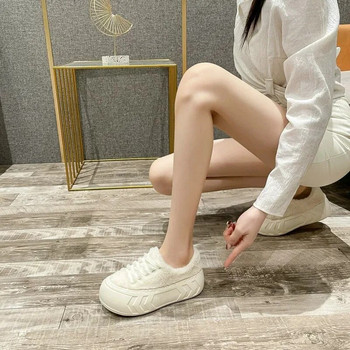 Вълнени обувки Дамско зимно облекло Бели памучни обувки 2023 г. Нови едноцветни обувки на платформа с дебела подметка Обувки с голяма глава