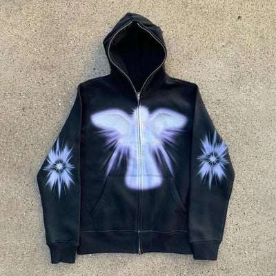 Femei Bărbați Y2K Fashion Hanorac cu litere Grafice Imprimat Zip Hoodie Haine Femei Hip-hop Hanorac cu mânecă lungă Top supradimensionat