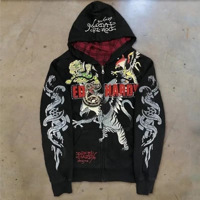 Femei Bărbați Y2K Fashion Hanorac cu litere Grafice Imprimat Zip Hoodie Haine Femei Hip-hop Hanorac cu mânecă lungă Top supradimensionat