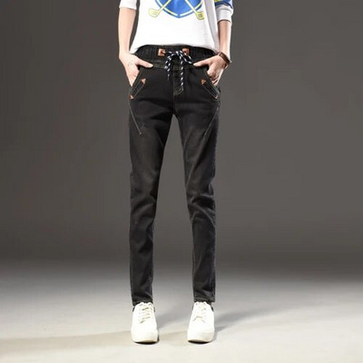 Dámske rifle dievčenské módne nohavice čierne rifle s elastickým pásom, dámske voľné džínsové nohavice, lacné veľkoobchodné