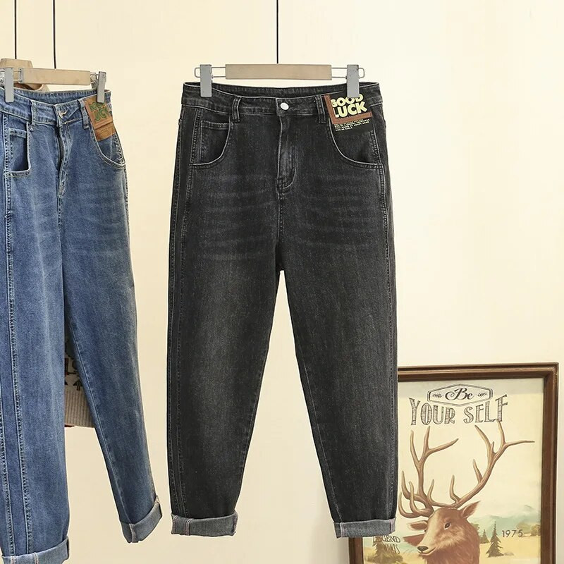 Jarné nové bábätkové rifle s vysokým pásom, voľné dámske rifle veľkej veľkosti, dámske háremové nohavice, džínsy pre mamičky