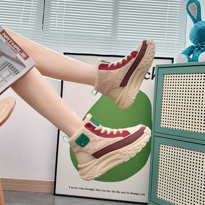 Moteriški žieminiai batai trumpi pliušiniai platforminiai sportbačiai, suvarstomi vulkanizuojantys, suvarstomi, moteriški šilumai, sniego batai, moteriški 2023 m. Prabangūs Botas Mujer