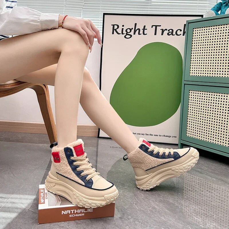 Moteriški žieminiai batai trumpi pliušiniai platforminiai sportbačiai, suvarstomi vulkanizuojantys, suvarstomi, moteriški šilumai, sniego batai, moteriški 2023 m. Prabangūs Botas Mujer