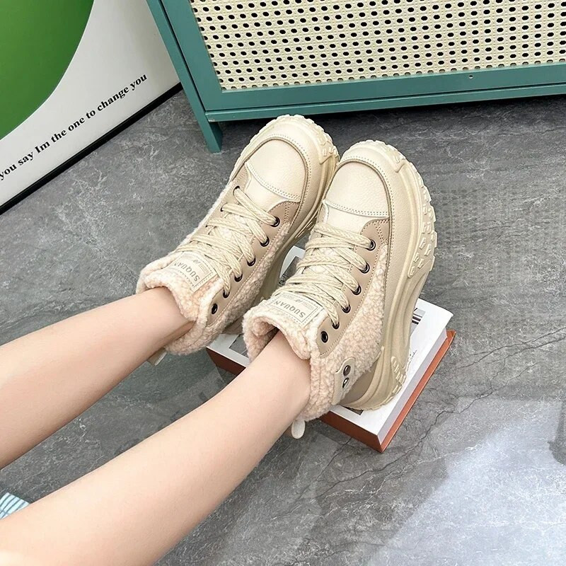 Moteriški žieminiai batai trumpi pliušiniai platforminiai sportbačiai, suvarstomi vulkanizuojantys, suvarstomi, moteriški šilumai, sniego batai, moteriški 2023 m. Prabangūs Botas Mujer