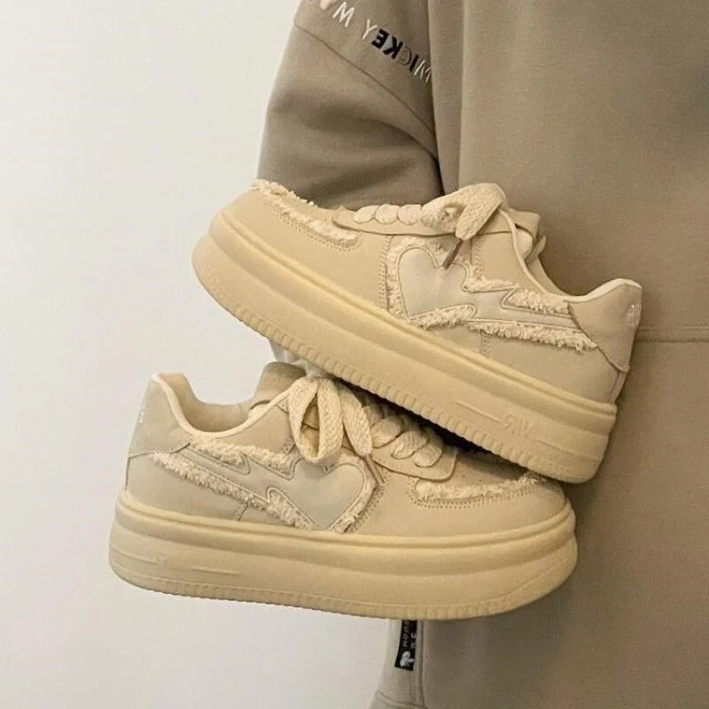 Jesenné béžové Lolita Kawaii Láska Plátenné Platformové Športové Neformálne Topánky Vulcanize Dámske Tenisky Harajuku Móda Beh Japonský