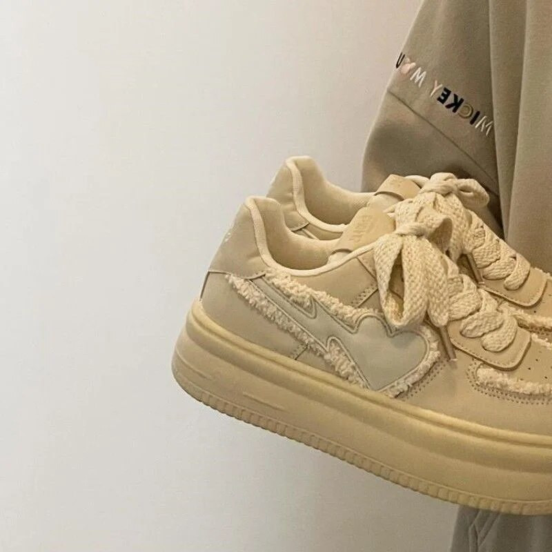 Jesenné béžové Lolita Kawaii Láska Plátenné Platformové Športové Neformálne Topánky Vulcanize Dámske Tenisky Harajuku Móda Beh Japonský
