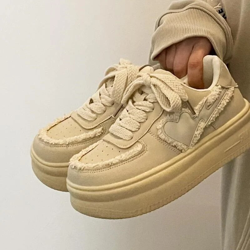 Jesenné béžové Lolita Kawaii Láska Plátenné Platformové Športové Neformálne Topánky Vulcanize Dámske Tenisky Harajuku Móda Beh Japonský