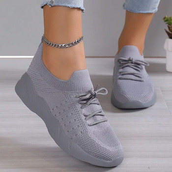 Дамски плетени дишащи маратонки Леки нехлъзгащи се спортни обувки за тенис за жени Есен 2023 г. Ежедневни плоски обувки Zapatillas Mujer