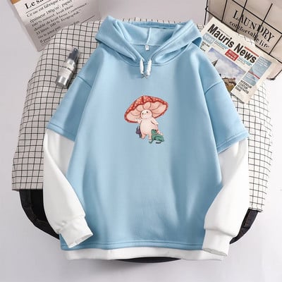 Kawaii Skateboard Frog Hoodie Color Block Φούτερ Υπερμεγέθη Γυναικείες κουκούλες Harajuku Ζεστό πουλόβερ με κουκούλα Χαριτωμένα ρούχα