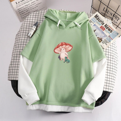Kawaii Skateboard Frog Hoodie Color Block Φούτερ Υπερμεγέθη Γυναικείες κουκούλες Harajuku Ζεστό πουλόβερ με κουκούλα Χαριτωμένα ρούχα