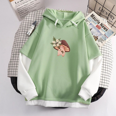 Kawaii Skateboard Frog Hoodie Color Block Φούτερ Υπερμεγέθη Γυναικείες κουκούλες Harajuku Ζεστό πουλόβερ με κουκούλα Χαριτωμένα ρούχα