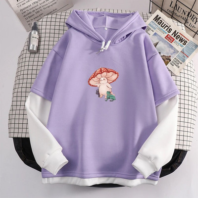 Kawaii Skateboard Frog Hoodie Color Block Φούτερ Υπερμεγέθη Γυναικείες κουκούλες Harajuku Ζεστό πουλόβερ με κουκούλα Χαριτωμένα ρούχα