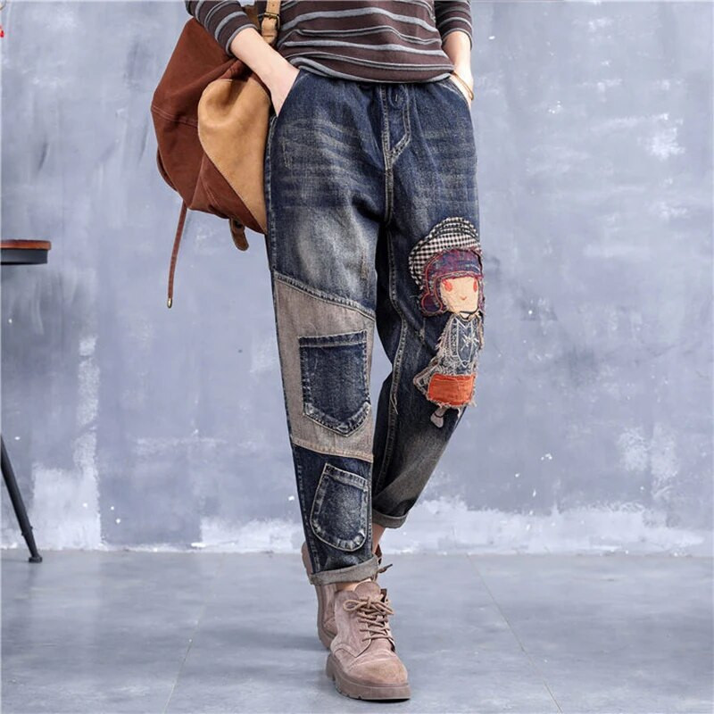 Dámske jarné džínsy s vysokým pásom a výšivkou, dĺžka po členky, háremové nohavice, kórejské streetwear, šnurovacie nohavice, nové...