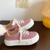 Dámske tenisky, plátené topánky, jarný trend, ležérne ploché tenisky, dámske nové módne pohodlné ružové vulkanizované topánky na platforme