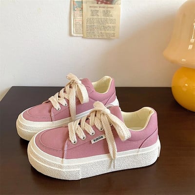 Dámske tenisky, plátené topánky, jarný trend, ležérne ploché tenisky, dámske nové módne pohodlné ružové vulkanizované topánky na platforme