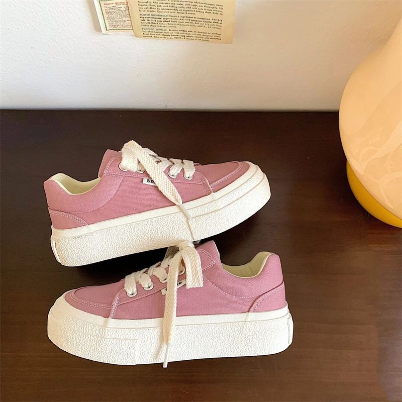 Dámske tenisky, plátené topánky, jarný trend, ležérne ploché tenisky, dámske nové módne pohodlné ružové vulkanizované topánky na platforme