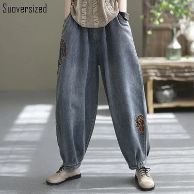 Винтидж бродерия y2k Streetwear Baggy Jeans Дамски широки дънкови панталони Дизайн Chic Capris Корейски Vaqueros Ежедневни панталони