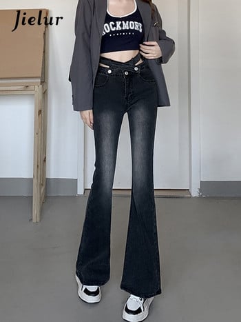 Jielur Vintage Hot Girls Flare Jeans Γυναικεία φθινοπωρινά Κορεατικά τζιν παντελόνια Νέο casual ψηλόμεσο λεπτό μαύρο τζιν για γυναίκες Hollow out