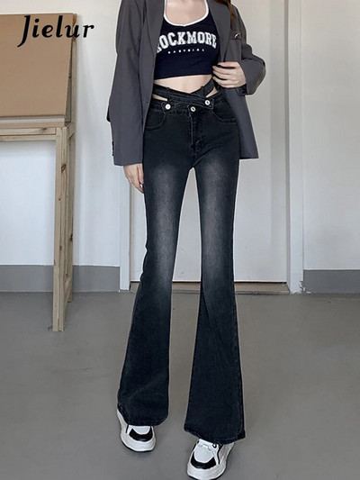 Jielur Vintage Hot Girls Flare Džinsai Moteriški Rudeniniai Korėjos Džinsinės Kelnės Nauji Kasdieniai Aukšto Liemens Liekni Juodi Džinsai Moterims Tuščiaviduriai
