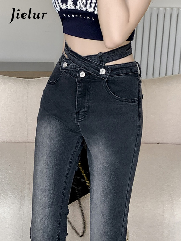 Jielur Vintage Hot Girls Flare Džinsai Moteriški Rudeniniai Korėjos Džinsinės Kelnės Nauji Kasdieniai Aukšto Liemens Liekni Juodi Džinsai Moterims Tuščiaviduriai