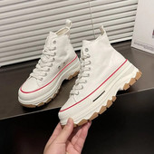 Dámske plátené topánky, vysoké vulkanizované topánky, šnurovacie ležérne tenisky, platforma, zvyšujúce výšku dievčenských topánok, dámske členkové topánky