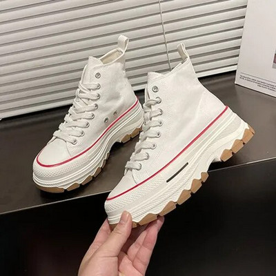 Dámske plátené topánky, vysoké vulkanizované topánky, šnurovacie ležérne tenisky, platforma, zvyšujúce výšku dievčenských topánok, dámske členkové topánky