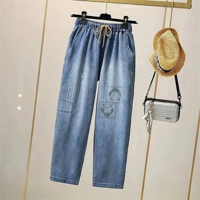 Dámske jarné rovné džínsy s vysokým pásom, dĺžka po členky 89 cm, ležérne, vaqueros, módne vrecovité džínsové nohavice