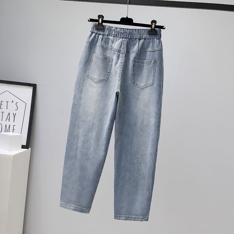 Dámske jarné rovné džínsy s vysokým pásom, dĺžka po členky 89 cm, ležérne, vaqueros, módne vrecovité džínsové nohavice
