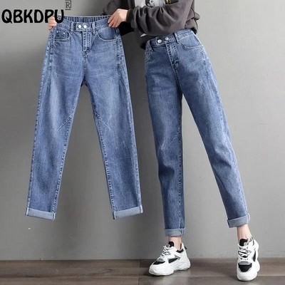Dámske ležérne džínsy s elastickým vysokým pásom, hárem, vaqueros, jarný trend, vrecovité džínsové nohavice po členky, veľkosti 7XL