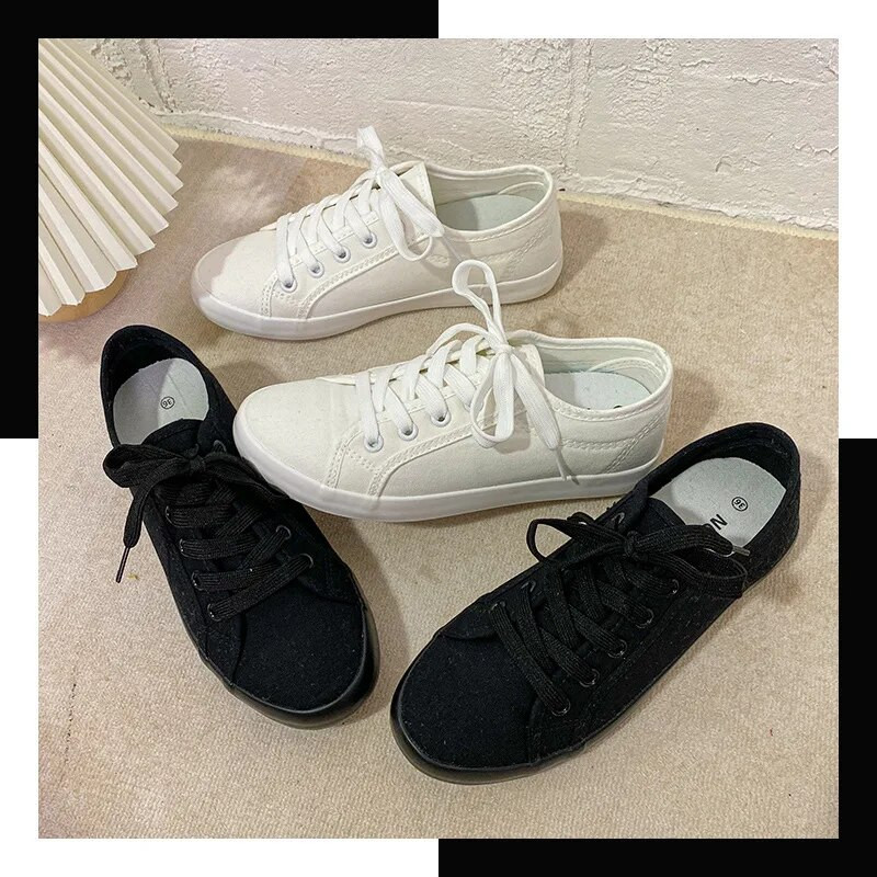 2022 Nové plátené topánky Dámske malé biele topánky Ploché študentské nízke ležérne topánky Trendové ležérne športové vulkanizované topánky Dámske