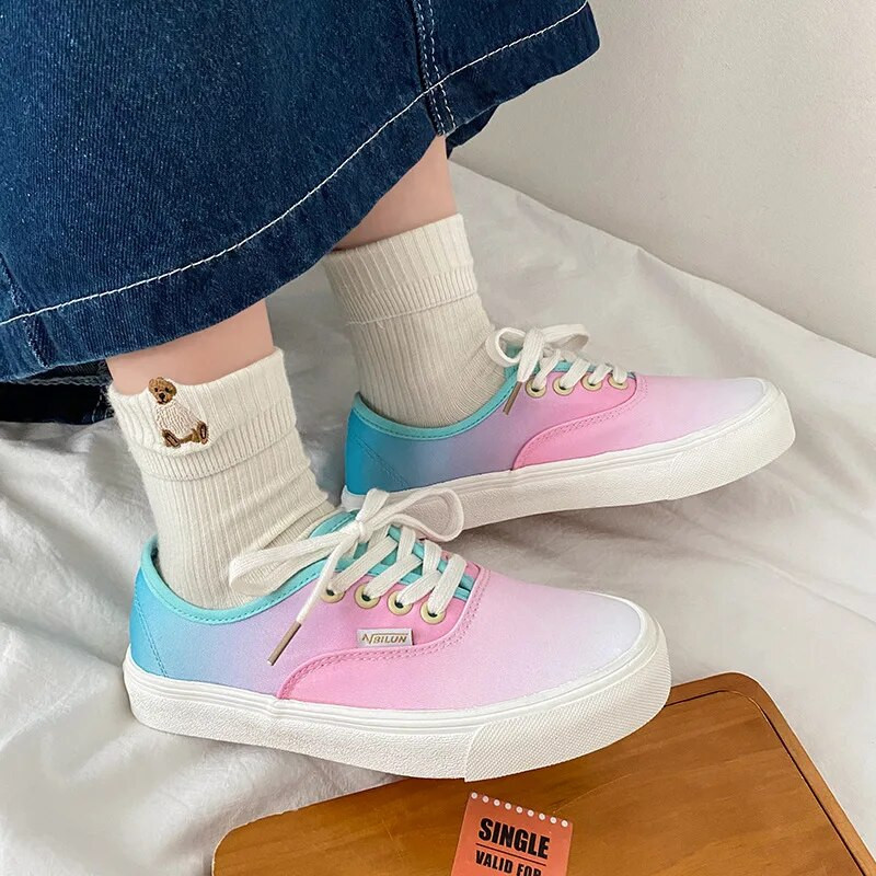 Dream Gradient Tie Βαμμένα κομψά παπούτσια από καμβά για κορίτσια Γυναικεία αθλητικά παπούτσια με ροζ χαμηλό top Lace Up Μόδα Cool Casual παπούτσια Άνοιξη