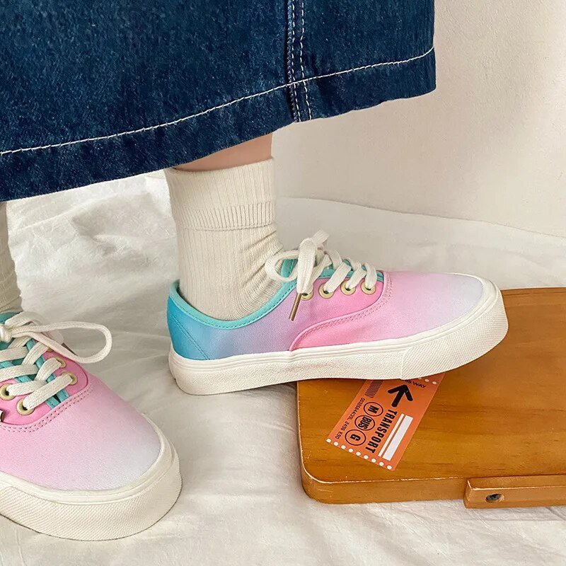 Dream Gradient Tie Βαμμένα κομψά παπούτσια από καμβά για κορίτσια Γυναικεία αθλητικά παπούτσια με ροζ χαμηλό top Lace Up Μόδα Cool Casual παπούτσια Άνοιξη