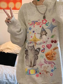 ADAgirl Kawaii Cat Print Hoodie Dámska mikina s dlhým rukávom Cutecore American Retro E-girl Kitten Angel Graphic Alt Clothes Y2k