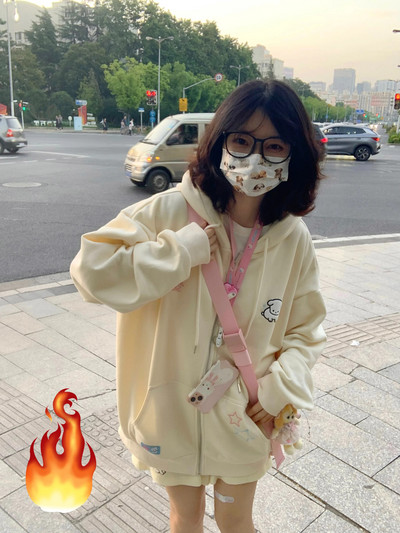 Dámska mikina s kapucňou ADAgirl Kawaii na zips, ružová, Harajuku, Cutecore, nadrozmerné mikiny, kórejské flísové topy s dlhým rukávom pre dievčatá