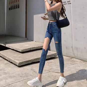 Ripped Y2k Jeans Woman ψηλόμεσο τζιν παντελόνι μολύβι Γυναίκα Κορεάτικη επίδειξη Slim Chic Vintage Hole Skinny Jeans Mom