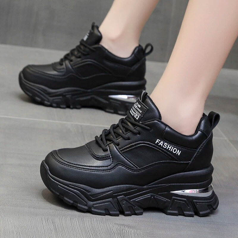 Rimocy fehér PU bőr vaskos tornacipő női őszi téli platform Vulcanize cipők női vastag alsó rejtett sarkú sportcipők